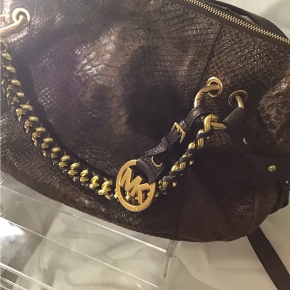 Michael Kors Dark Brown Textured Shoulder Bag - Picture 3 of 5